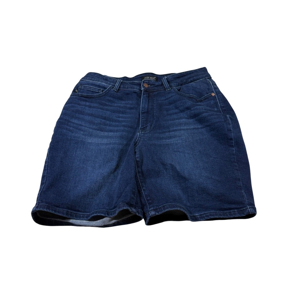 Judy Blue Denim Shorts 1XL Dark Blue High Rise Bermuda Stretch Casual Festival